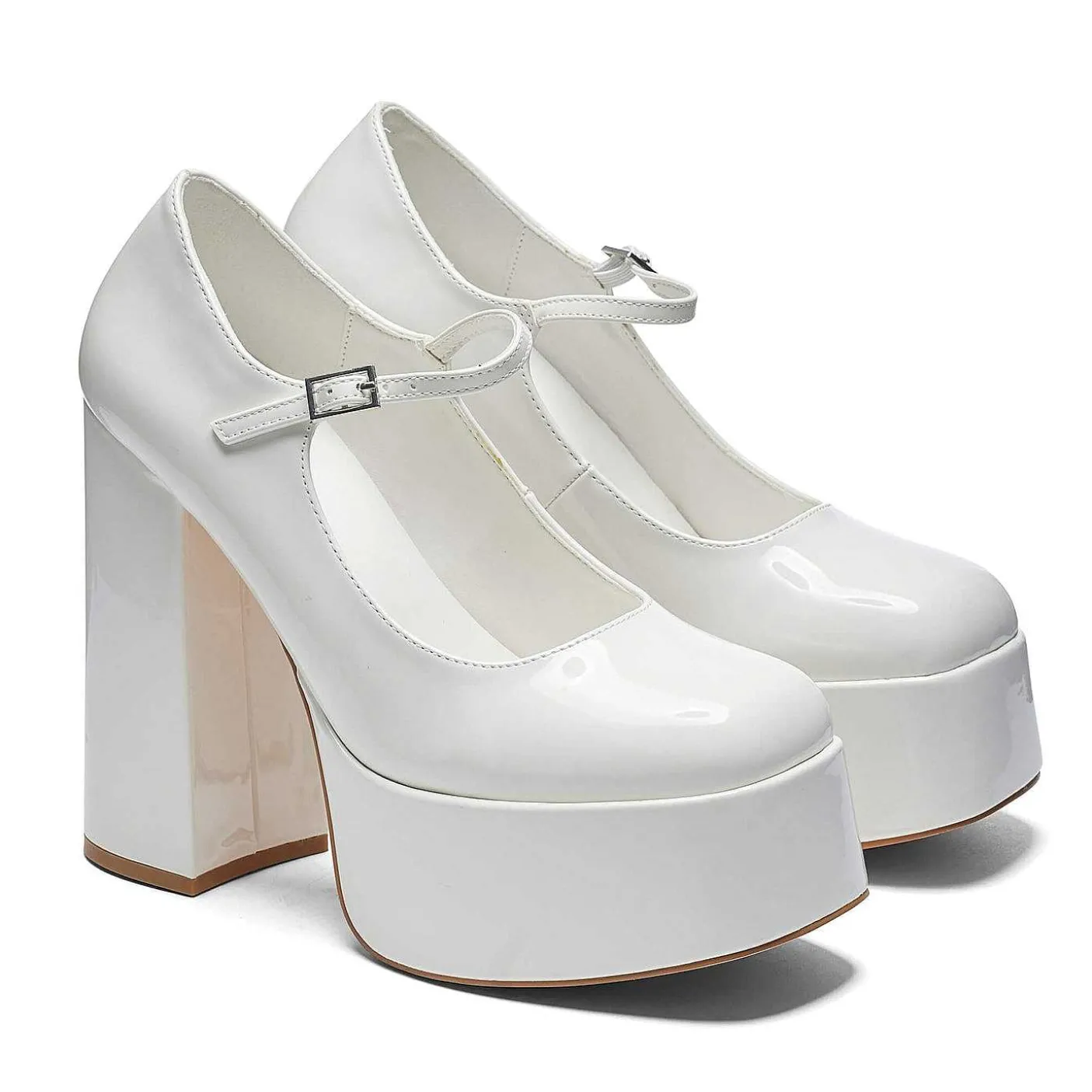 Damskie KOI footwear Mary Janes Na Obcasie^Biale Lakierowane Szpilki Na Platformie W Kolorze Darkbloom