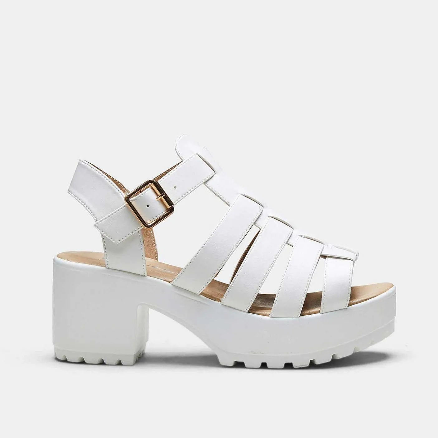 Damskie KOI footwear Szpilki Na Platformie^Biale Sandaly Na Grubej Platformie Z Paskiem I Paskiem