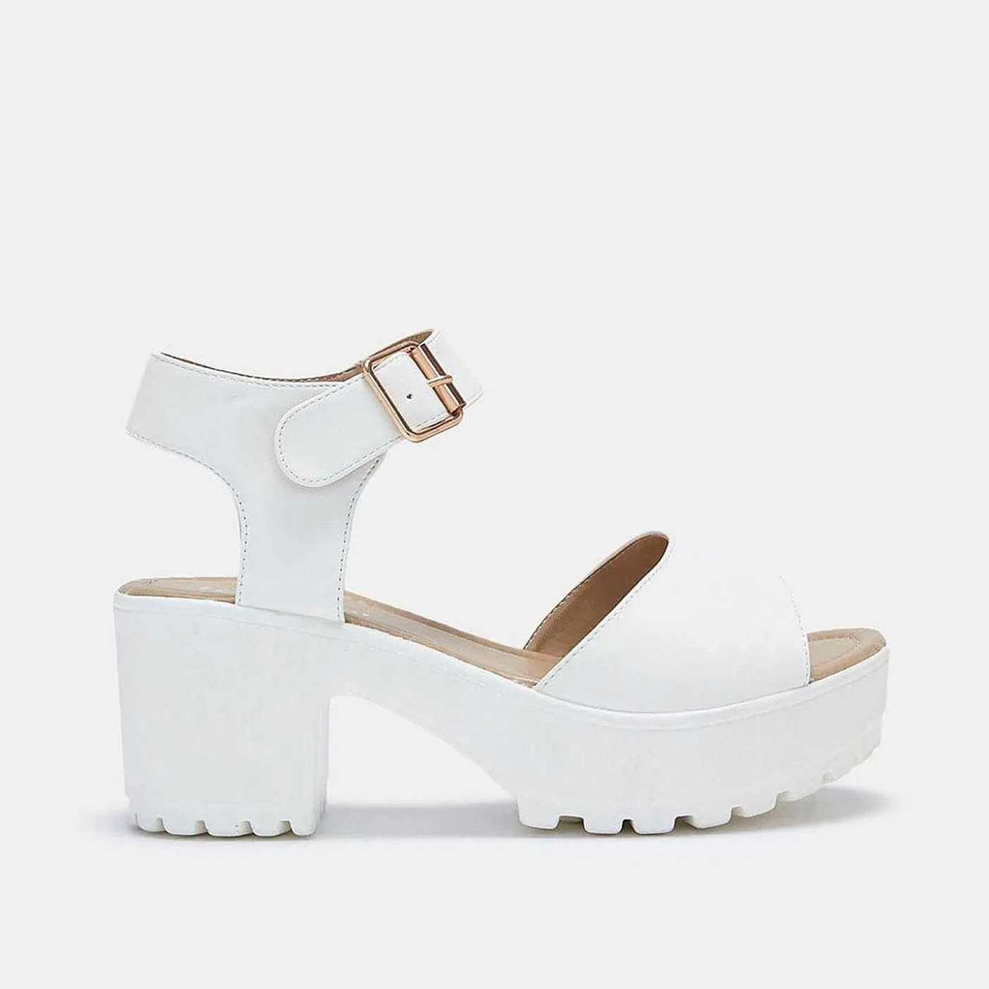 Damskie KOI footwear Szpilki Na Platformie^Biale Sandaly Na Grubej Platformie Z Paskiem Na Kostce