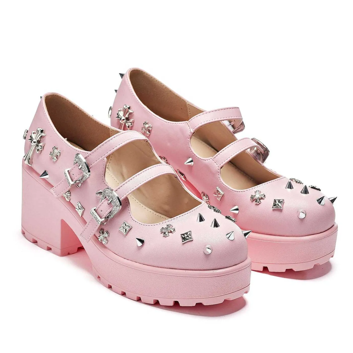 Damskie KOI footwear Mary Janes Na Obcasie^Buty Mary Jane Z Podwojnym Paskiem W Kolorze Devil Blushes