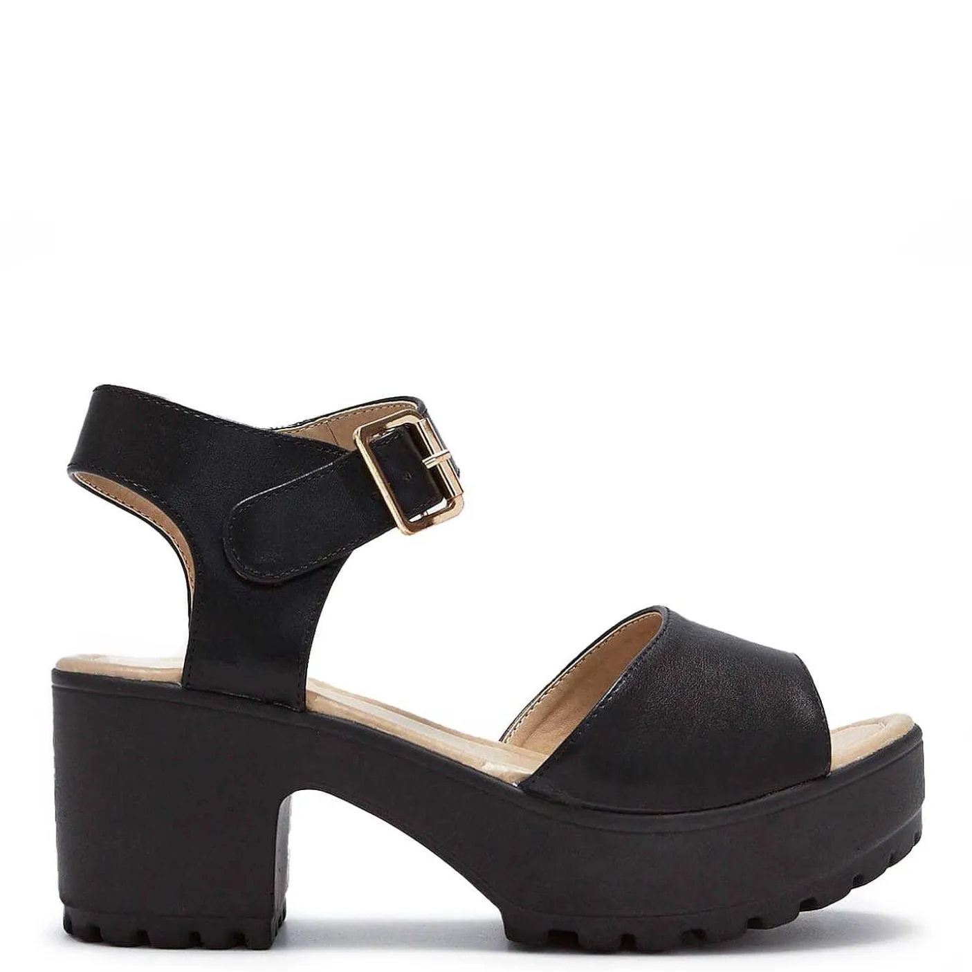 Damskie KOI footwear Sandaly Na Platformie^Czarne Sandaly Na Grubej Platformie Z Paskiem Na Kostce