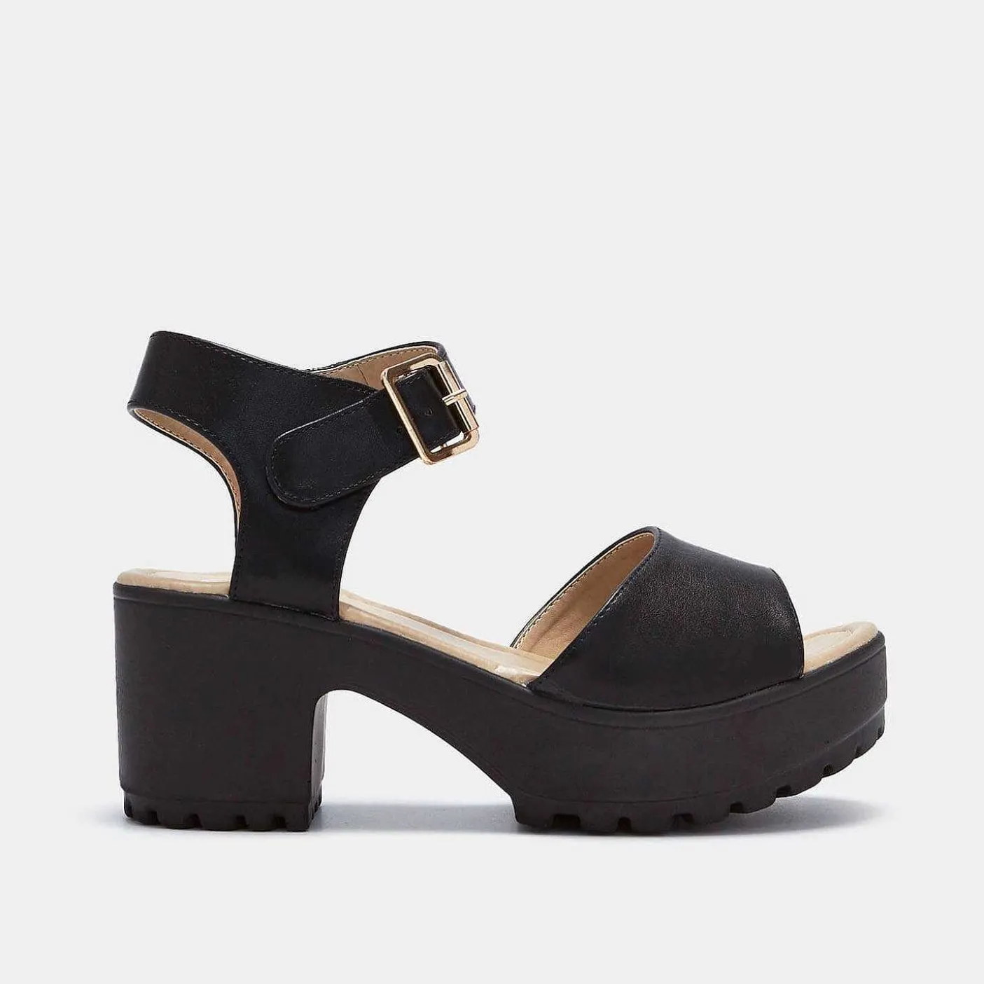 Damskie KOI footwear Sandaly Na Platformie^Czarne Sandaly Na Grubej Platformie Z Paskiem Na Kostce