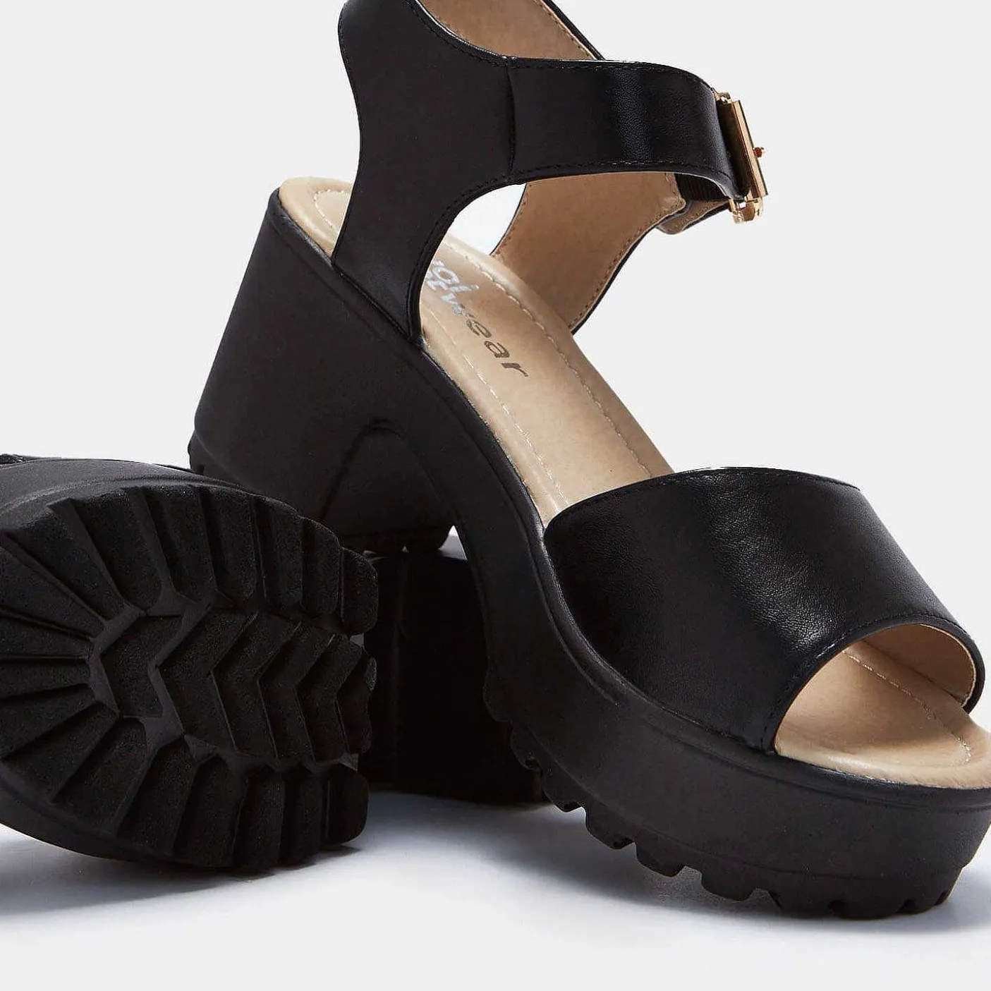 Damskie KOI footwear Sandaly Na Platformie^Czarne Sandaly Na Grubej Platformie Z Paskiem Na Kostce