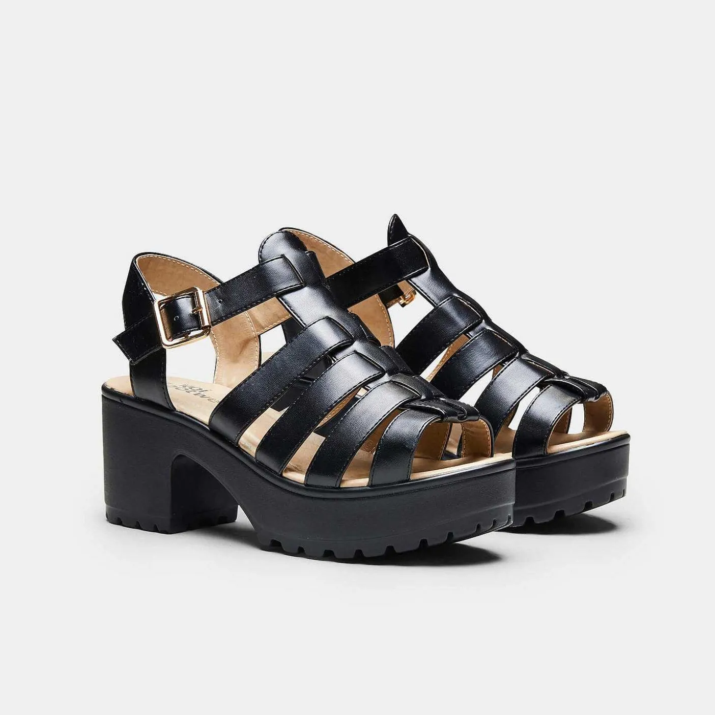 Damskie KOI footwear Sandaly Z Paskami^Czarne Sandaly Na Platformie Z Paskami Na Grubej Platformie