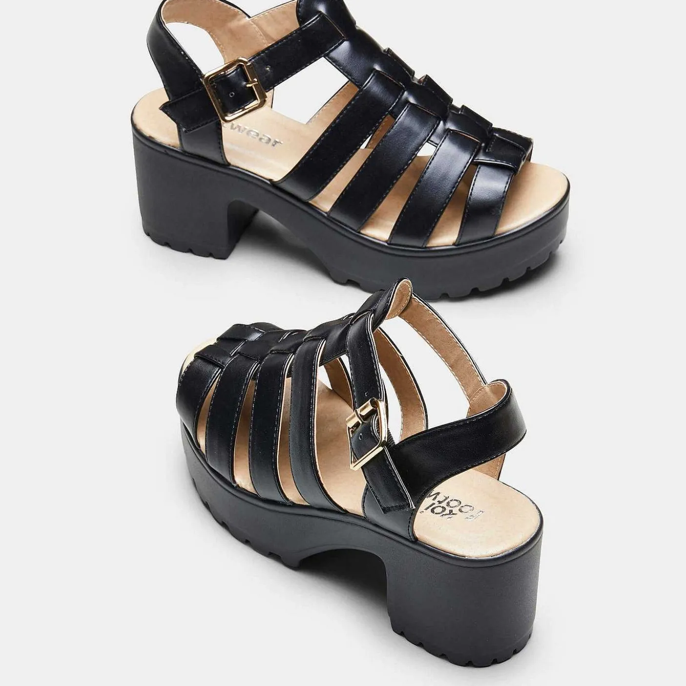 Damskie KOI footwear Sandaly Na Platformie^Czarne Sandaly Na Platformie Z Paskami Na Grubej Platformie