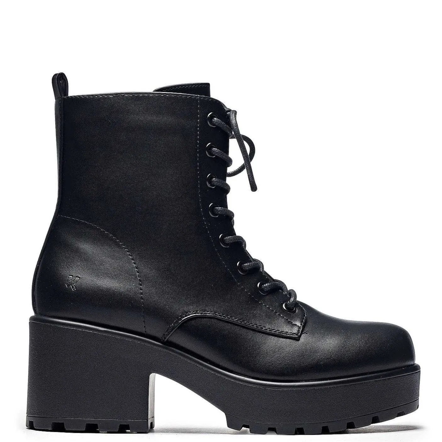 Damskie KOI footwear Buty Platformowe^Czarne Skorzane Buty Wojskowe Na Grubej Platformie W Rozmiarze 10