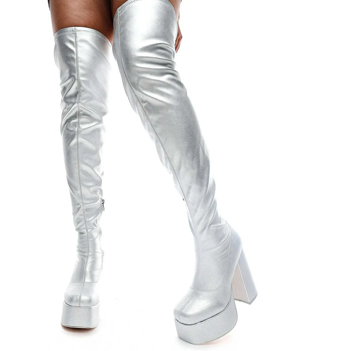 Damskie KOI footwear Dlugi But^Kozaki Za Kolano The Redemption Plus Size - Srebrne