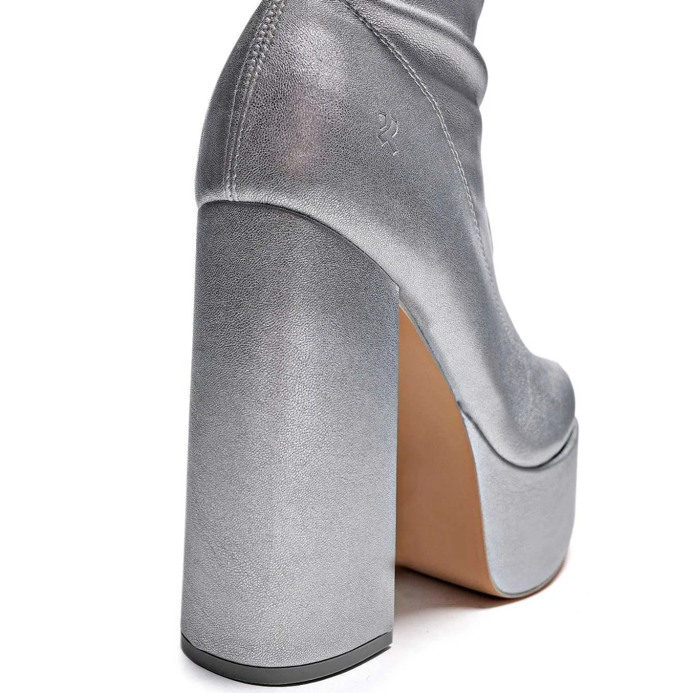 Damskie KOI footwear Rozruch Platformy^Kozaki Za Kolano The Redemption Plus Size - Srebrne